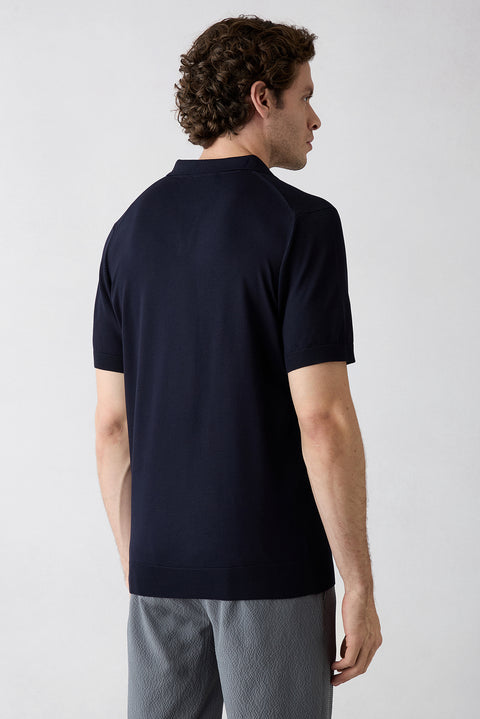 Koyu Lacivert Düğmesiz Polo Yaka Regular Fit Örme Tişört