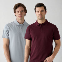 250 Regular Fit Cotton Plain Polo Shirt Set of 2