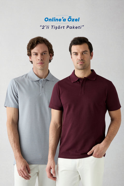 250 Regular Fit Cotton Plain Polo Shirt Set of 2