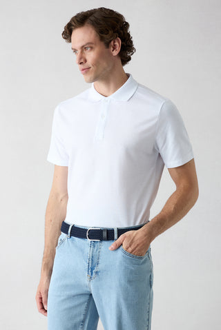  Mavi - Beyaz Düğmeli Polo Yaka Regular Fit Pamuklu Düz 2'li Paket Tişört Seti