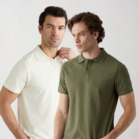 E40 Regular Fit Cotton Plain Polo Shirt Set of 2