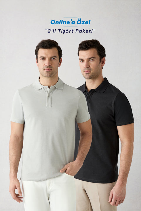 F30 Regular Fit Cotton Plain Polo Shirt Set of 2