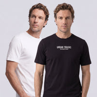 Black and White Crew Neck Regular Fit 100% Cotton Printed - Plain 2-Pack T-Shirt Set