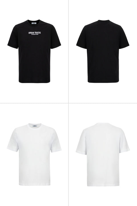 Black and White Crew Neck Regular Fit 100% Cotton Printed - Plain 2-Pack T-Shirt Set