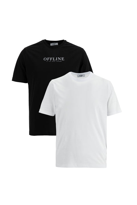 191 Crew Neck Regular Fit 100% Cotton Printed - Plain 2-Pack T-Shirt Set