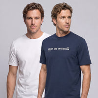 Navy Blue-White Crew Neck Regular Fit 100% Cotton Printed - Plain 2-Pack T-Shirt Set