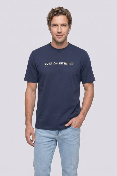 Navy Blue-White Crew Neck Regular Fit 100% Cotton Printed - Plain 2-Pack T-Shirt Set