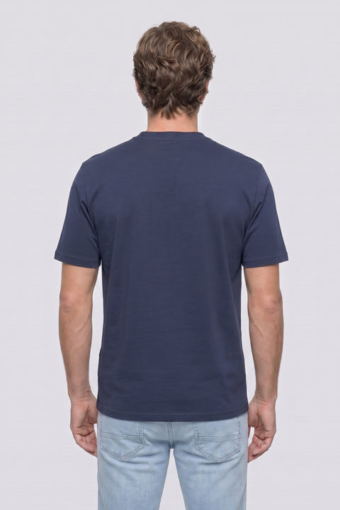 Navy Blue-White Crew Neck Regular Fit 100% Cotton Printed - Plain 2-Pack T-Shirt Set