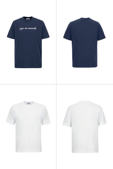 Navy Blue-White Crew Neck Regular Fit 100% Cotton Printed - Plain 2-Pack T-Shirt Set