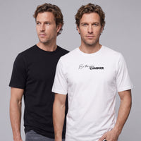 White-Black Crew Neck Regular Fit 100% Cotton Printed - Plain 2-Pack T-Shirt Set
