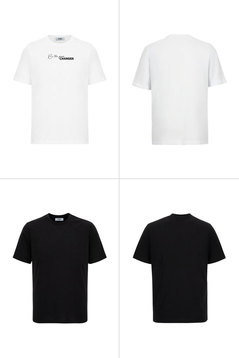 White-Black Crew Neck Regular Fit 100% Cotton Printed - Plain 2-Pack T-Shirt Set