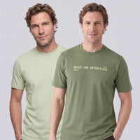 Medium Khaki-Forest Green Crew Neck Regular Fit 100% Cotton Printed - Plain 2-Pack T-Shirt Set