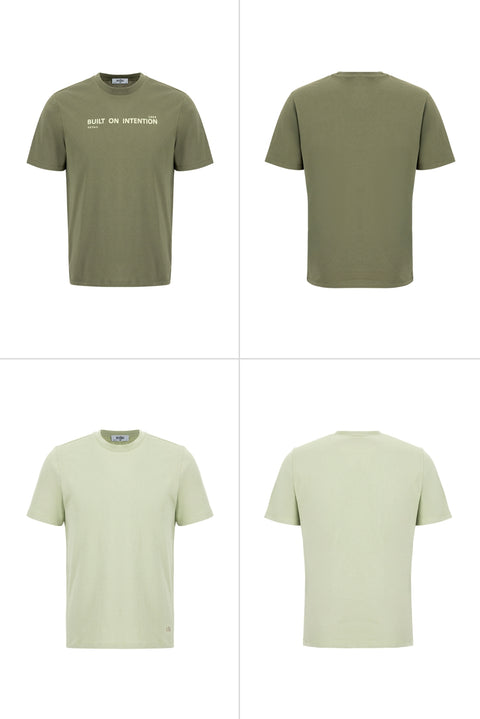 Medium Khaki-Forest Green Crew Neck Regular Fit 100% Cotton Printed - Plain 2-Pack T-Shirt Set