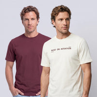 Stone-Dark Burgundy Crew Neck Regular Fit 100% Cotton Printed - Plain 2-Pack T-Shirt Set