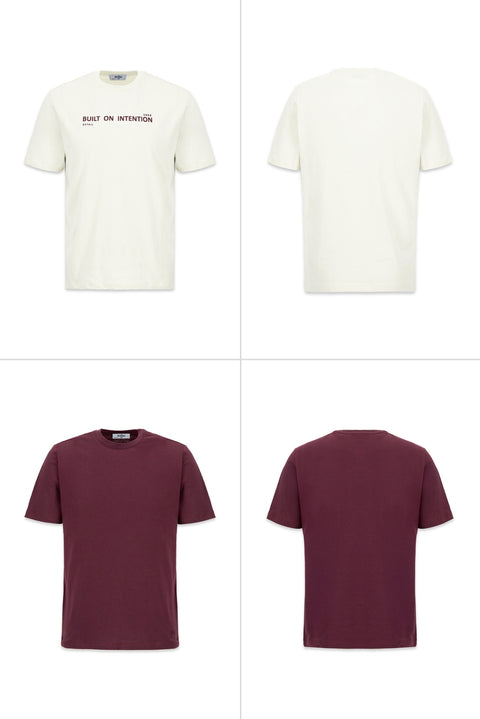 Stone-Dark Burgundy Crew Neck Regular Fit 100% Cotton Printed - Plain 2-Pack T-Shirt Set