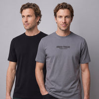 Dark Anthracite-Black Crew Neck Regular Fit 100% Cotton Printed - Plain 2-Pack T-shirt Set