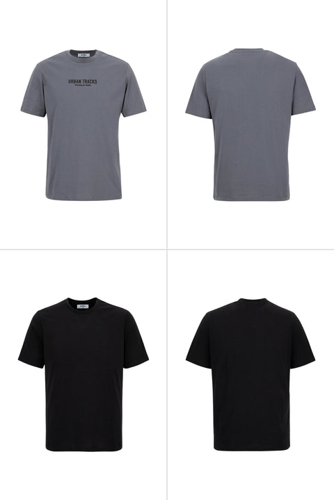 Dark Anthracite-Black Crew Neck Regular Fit 100% Cotton Printed - Plain 2-Pack T-shirt Set