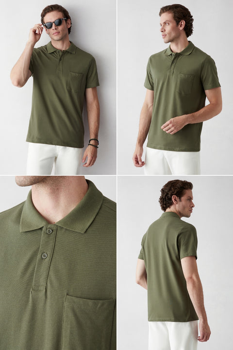 E40 Regular Fit Cotton Pocketed Plain Polo Collar 2-Pack T-shirt