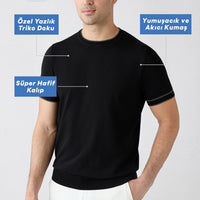 Black Crew Neck Regular Fit Ribbed Knit T-shirt