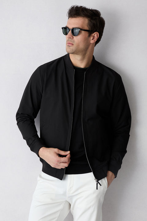 Black Crew Neck Regular Fit Ribbed Knit T-shirt