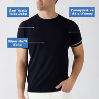 Dark Navy Crew Neck Regular Fit Ribbed Knit T-shirt