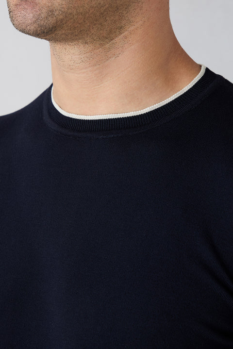 Dark Navy Crew Neck Regular Fit Ribbed Knit T-shirt