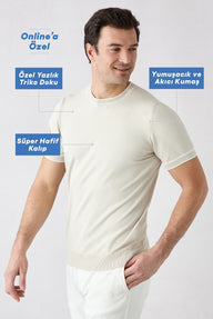  Taş Bisiklet Yaka Regular Fit Ribana Detaylı Örme Tişört