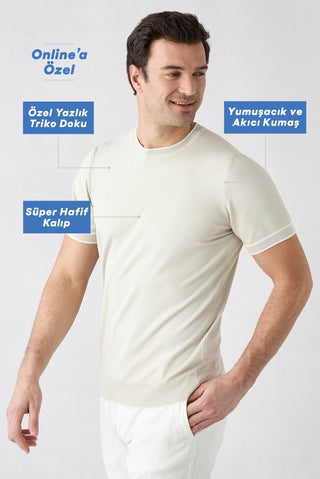  Taş Bisiklet Yaka Regular Fit Ribana Detaylı Örme Tişört