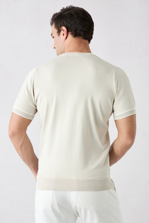 Stone Crew Neck Regular Fit Ribbed Knitted T-Shirt