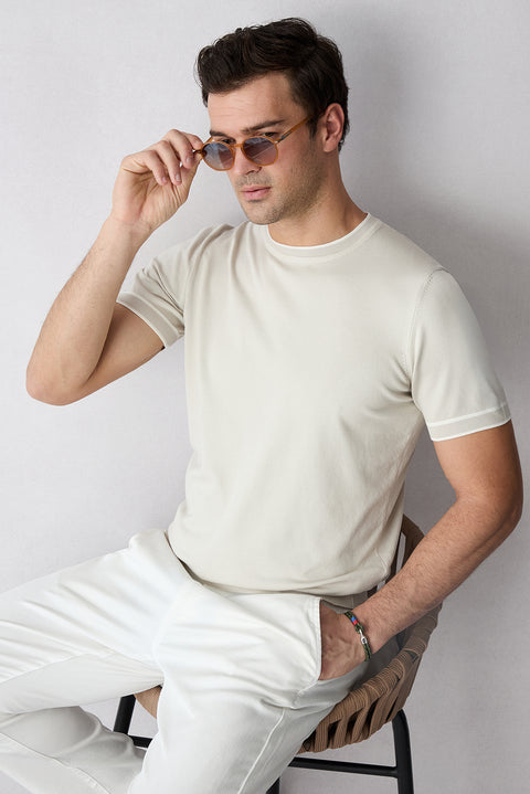 Stone Crew Neck Regular Fit Ribbed Knitted T-Shirt