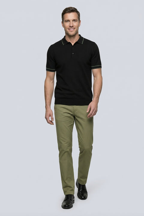Siyah Regular Fit Şerit Detaylı Polo Yaka Örme Tişört