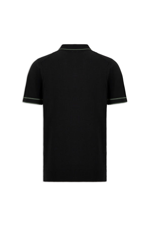 Siyah Regular Fit Şerit Detaylı Polo Yaka Örme Tişört