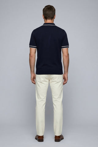  Koyu Lacivert Regular Fit Şerit Detaylı Polo Yaka Örme Tişört