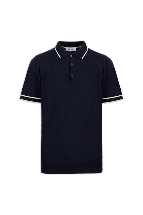 Dark Navy Regular Fit Striped Detail Polo Neck Knitted T-Shirt