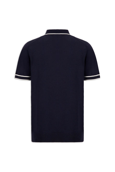 Dark Navy Regular Fit Striped Detail Polo Neck Knitted T-Shirt