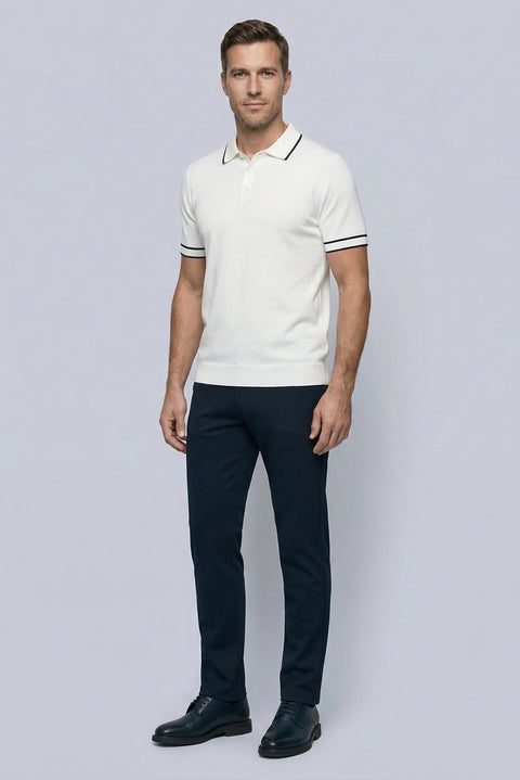 Off-White Regular Fit Striped Detail Polo Neck Knitted T-Shirt