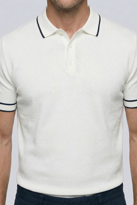 Off-White Regular Fit Striped Detail Polo Neck Knitted T-Shirt