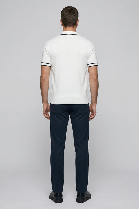 Off-White Regular Fit Striped Detail Polo Neck Knitted T-Shirt