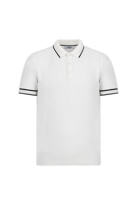 Off-White Regular Fit Striped Detail Polo Neck Knitted T-Shirt