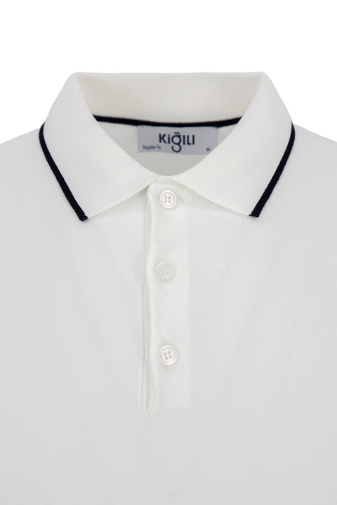 Off-White Regular Fit Striped Detail Polo Neck Knitted T-Shirt