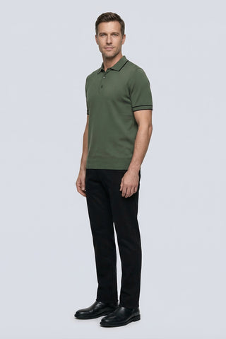  Orta Haki Regular Fit Şerit Detaylı Polo Yaka Örme Tişört