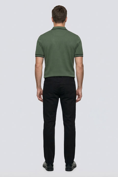 Orta Haki Regular Fit Şerit Detaylı Polo Yaka Örme Tişört
