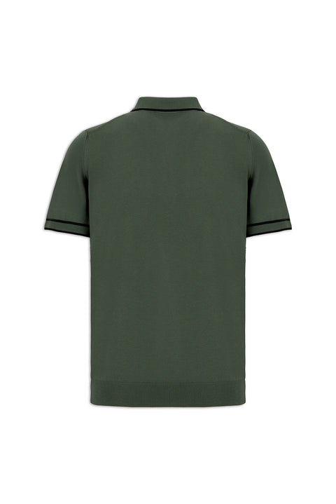 Orta Haki Regular Fit Şerit Detaylı Polo Yaka Örme Tişört