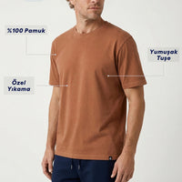 Medium Orange Crew Neck Regular Fit Breathable Cotton Washed T-Shirt