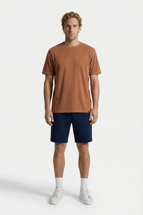 Medium Orange Crew Neck Regular Fit Breathable Cotton Washed T-Shirt