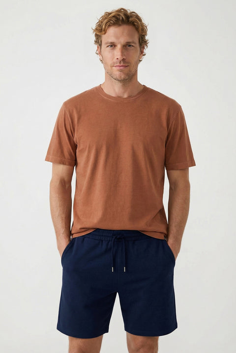 Medium Orange Crew Neck Regular Fit Breathable Cotton Washed T-Shirt
