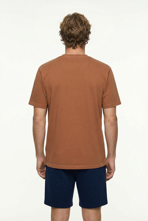 Medium Orange Crew Neck Regular Fit Breathable Cotton Washed T-Shirt
