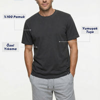 Dark Anthracite Crew Neck Regular Fit Breathable Washed Cotton T-Shirt
