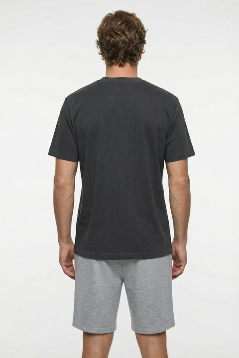 Dark Anthracite Crew Neck Regular Fit Breathable Washed Cotton T-Shirt