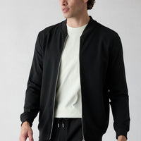 Black Zippered Flexible Bomber Sweat Cardigan